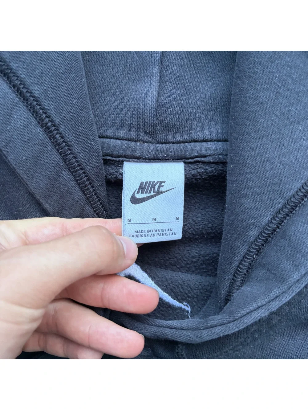Nike Black Hoodie with White Swoosh Logo, Medium